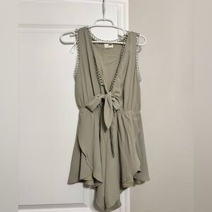 Elegant Olive Green Romper with Tie-Front